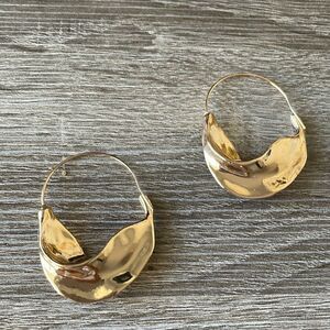 Anthropologie Polished Gold Wave Hoop Earrings